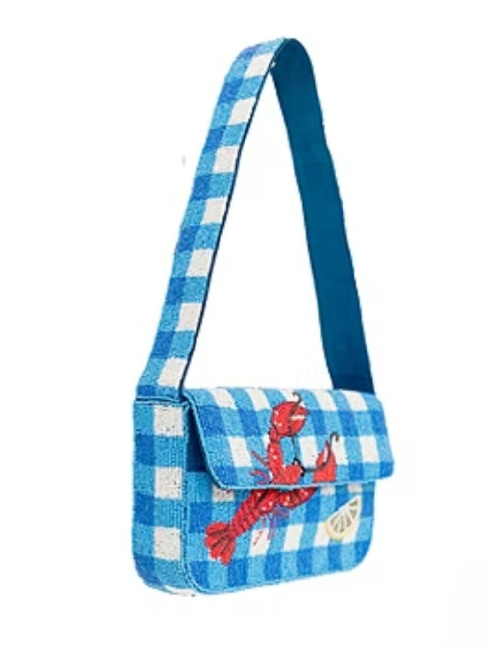 SOL AND MER BEADED CHECKERED "LOBSTER" SUMMER SHOULDER BAG VIRAL - Picture 3 of 14